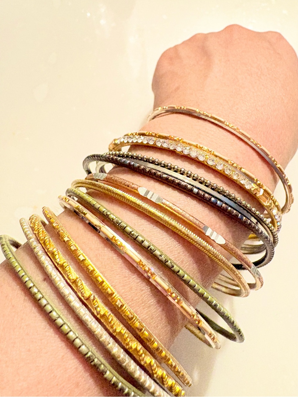 Stackable Mixed-Metal Bangle Bracelet Set - Gold, Rose Gold & Silver Set of 13